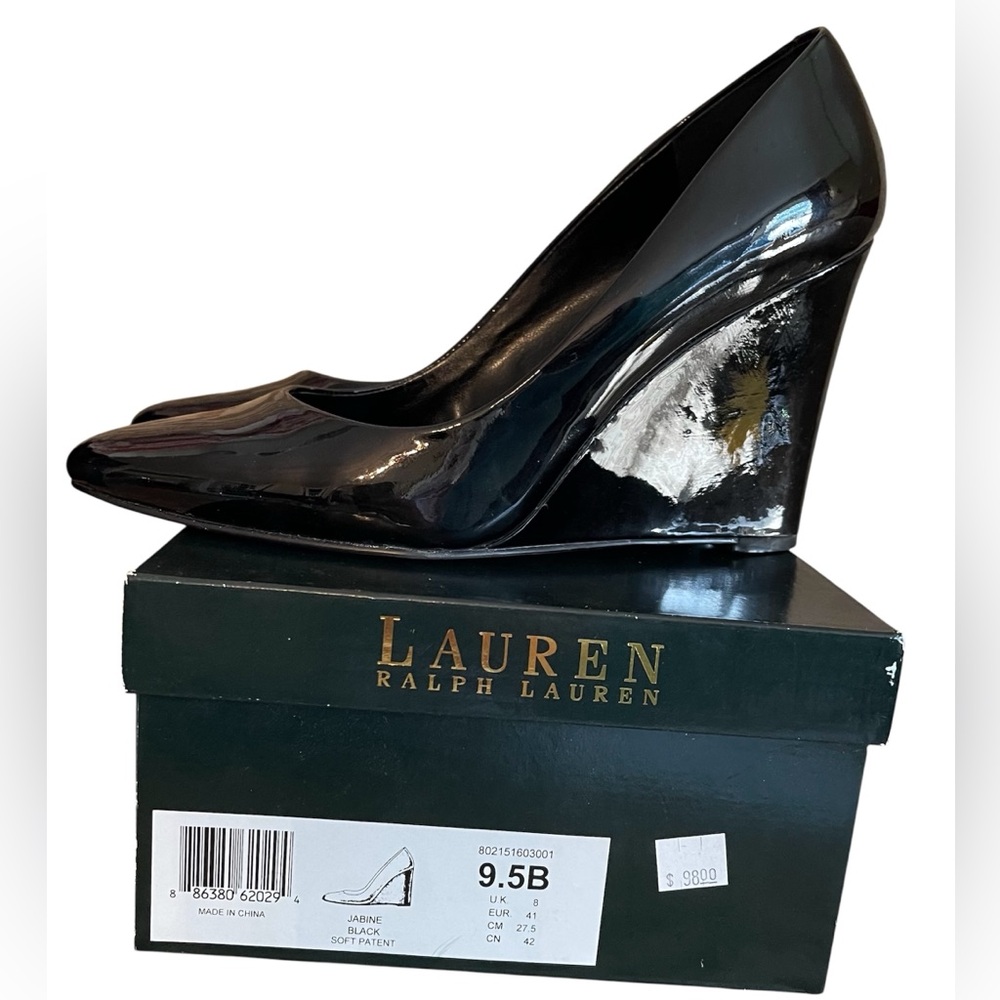 Lauren Ralph Lauren Black Patent Wedges, Size 9.5